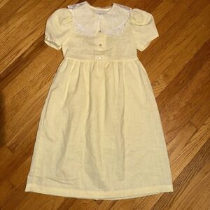 Vintage New Moves Dress Girls 7 Yellow Lace Collar Bow Peter Pan Easter USA‎